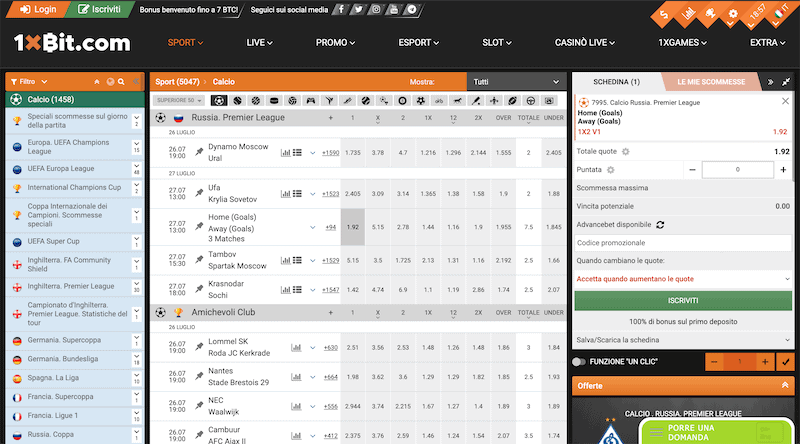 Scommesse Sportive su 1XBit