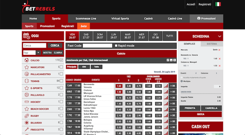 Palinsesto Scommesse Sportive su Betrebels