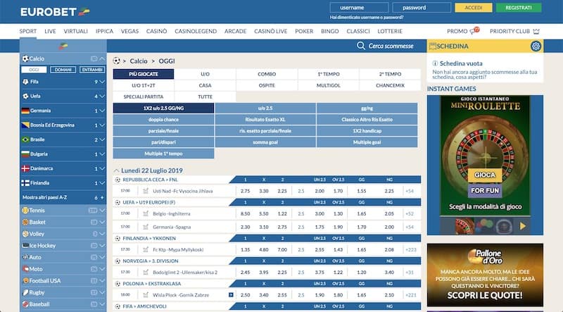 Scommesse Sportive su Eurobet