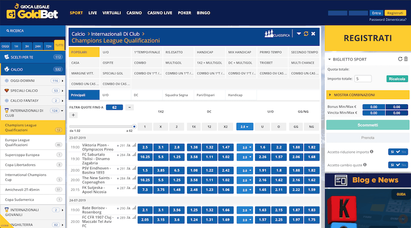 Scommesse Sportive sul sito Goldbet