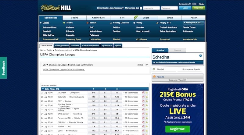 Scommesse Sportive sul sito William Hill