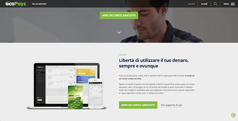 Homepage di EcoPayz