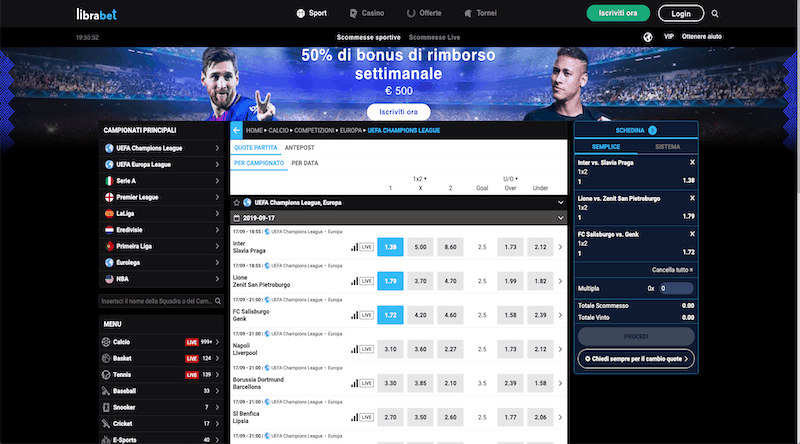 Scommesse Sportive su Librabet