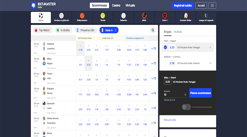 Scommesse Sportive su Betmaster