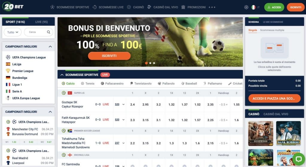 20bet scommesse sportive